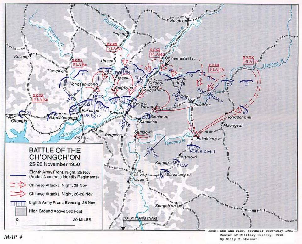 清川江戰役在1950年11月28日至12月1日的形勢圖