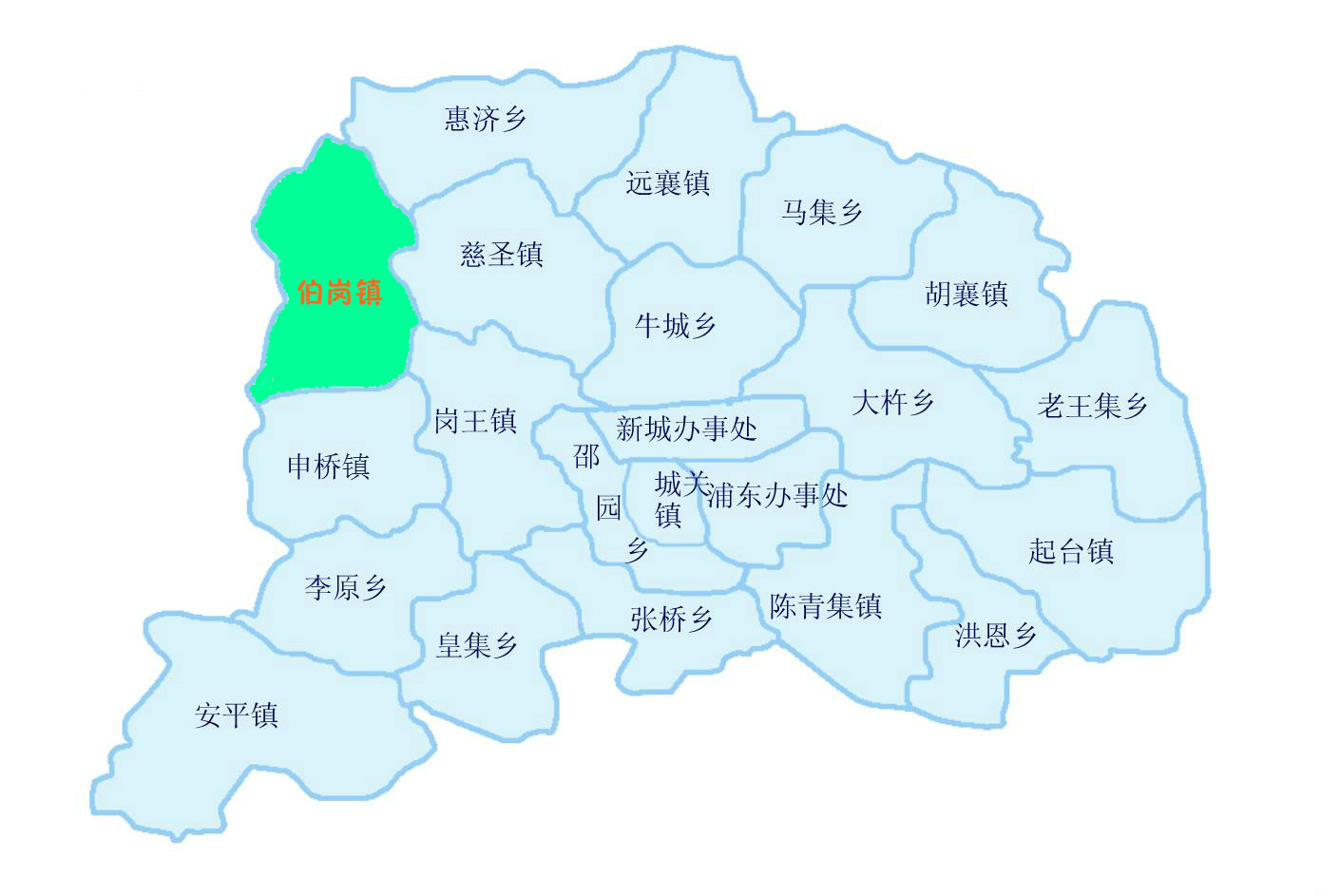 伯崗鎮在柘城縣的地理位置