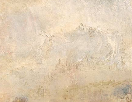 油畫畫面右側描繪的阿爾卑斯山脈的皚皚白雪