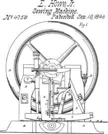 　伊萊亞斯·豪申請專利的縫紉機原理圖