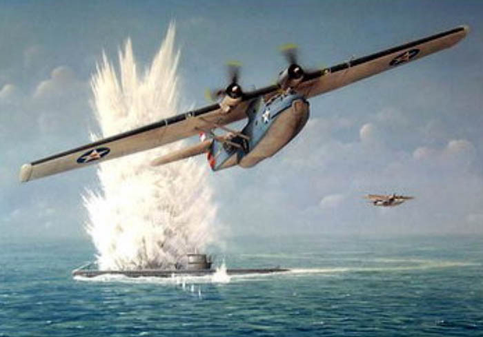 PBY正在轟炸一艘德國潛艇