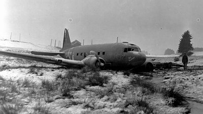 一架迫降的 C-47，機體基本完好