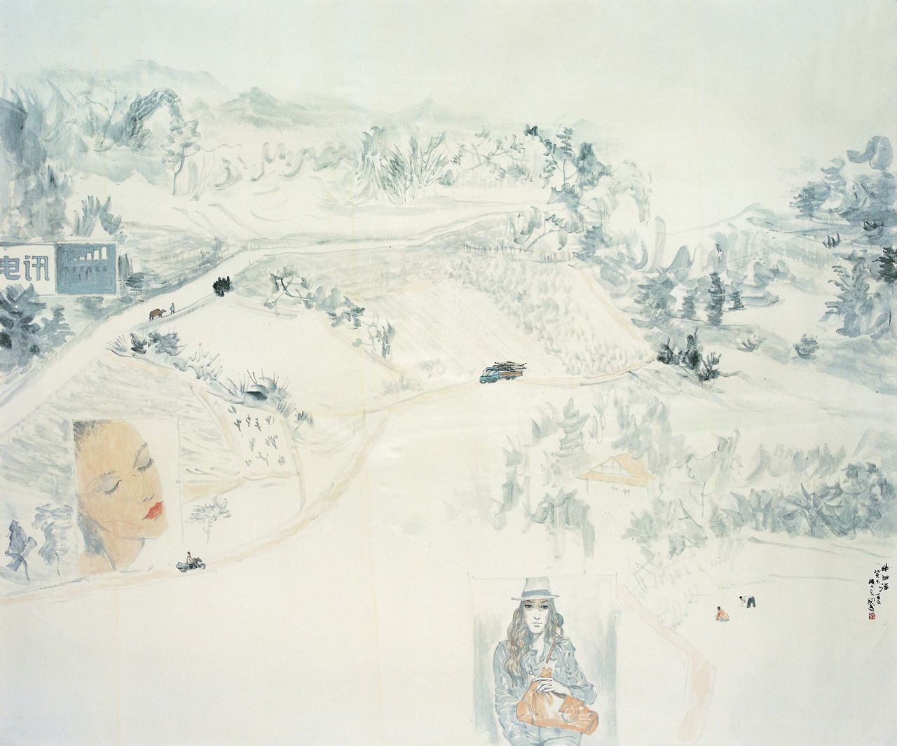 《牛田羊》，2013，200×220cm