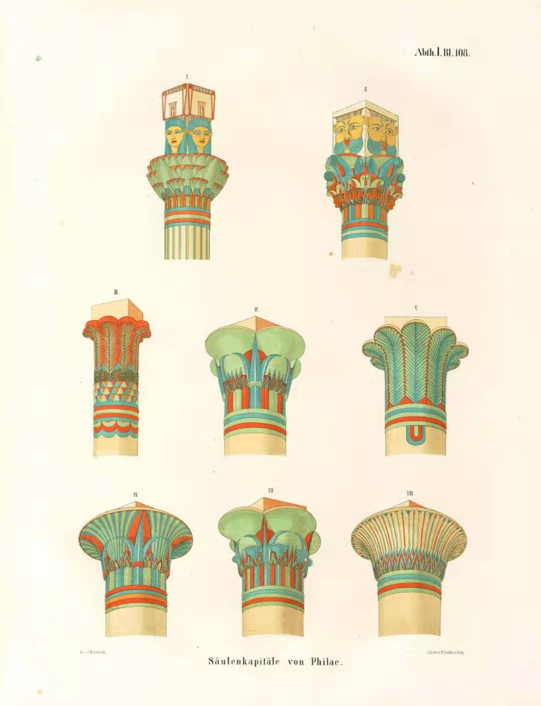 古代埃及部分建築柱頭形式圖樣