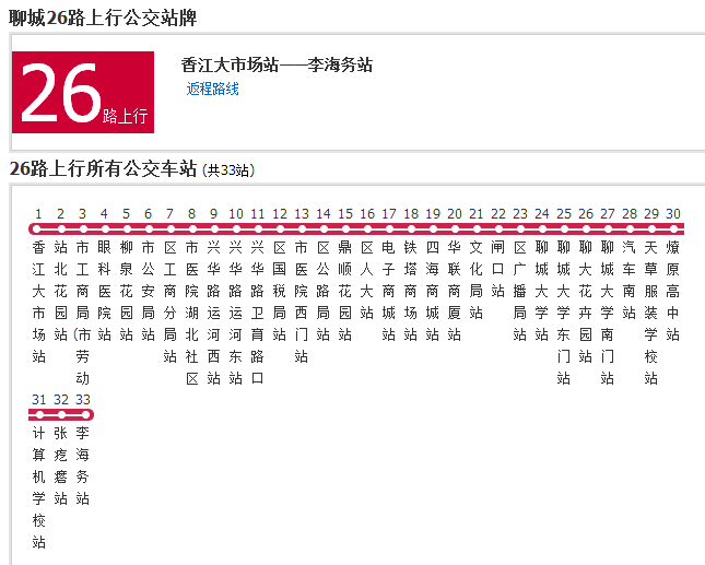 聊城公交26路 聊城公交26路