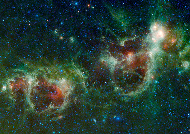 NASA 的廣域紅外線巡天探測衛星拍攝的心臟星雲和靈魂星雲紅外。