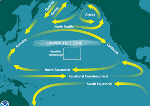 太平洋漂浮垃圾的地理位置示意圖