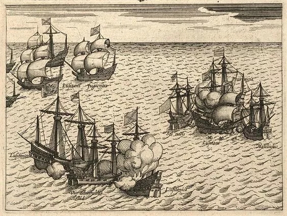 描繪拉奇多角海戰的插畫