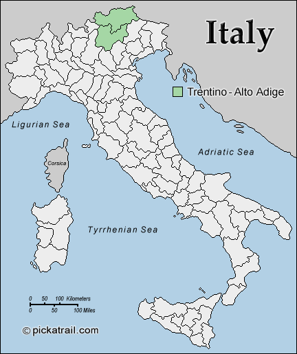 特倫蒂諾-上阿迪傑大區在義大利的位置