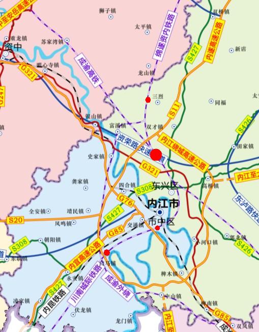 內江市“十三五”交通規劃圖（紅點處為站點）