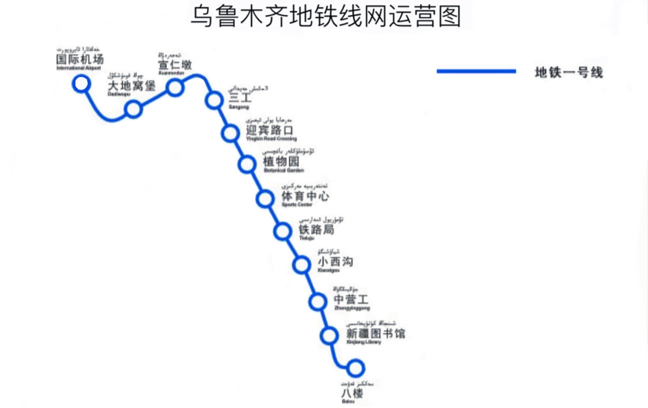 烏魯木齊捷運線網運營圖（截至2018年11月）