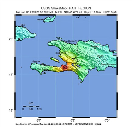 2010年1月12日，海地島上發生7.0級地