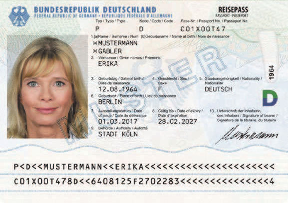 德國護照個人信息頁