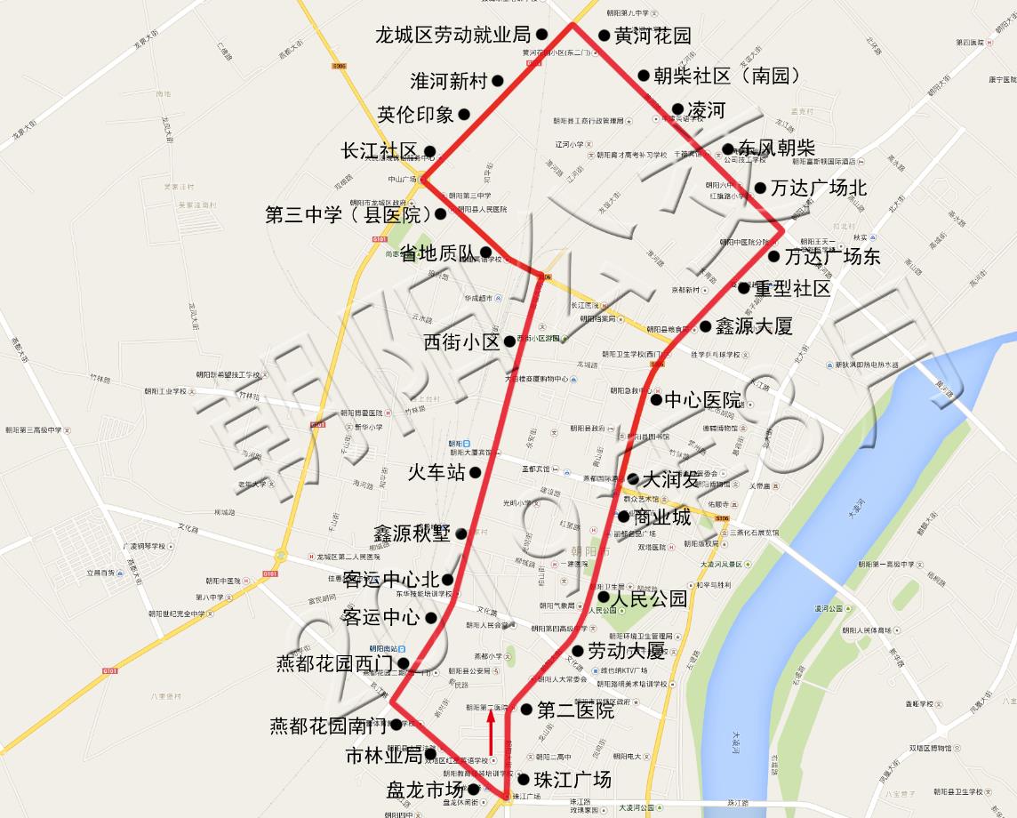 朝陽公交1路B運行路線示意圖