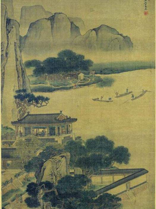 江樓對弈圖 江樓對弈圖