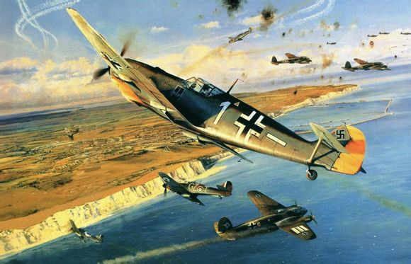 不列顛空戰中的Me109(油畫)