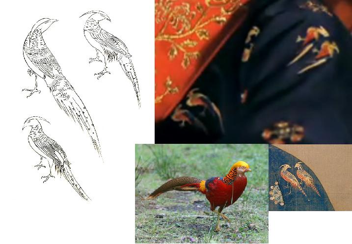 翟鳥圖案與紅腹錦雞圖案的對比