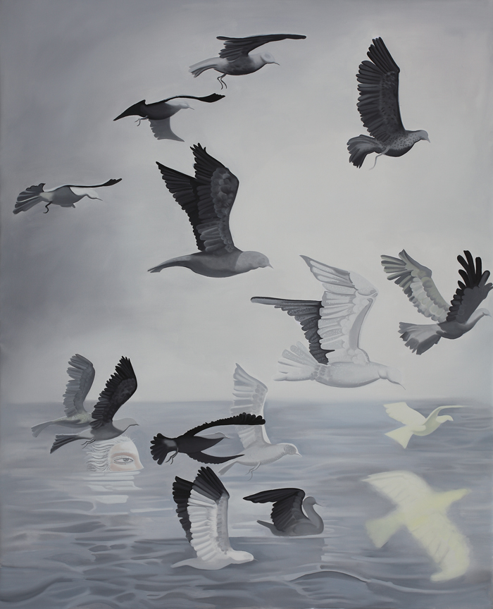 掠過海面的鳥 布上油畫 120×150CM 2009