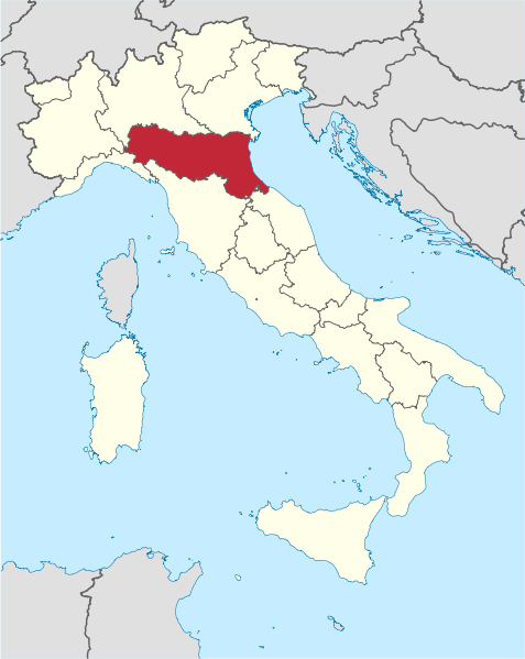 艾米利亞-羅馬涅大區在義大利的位置