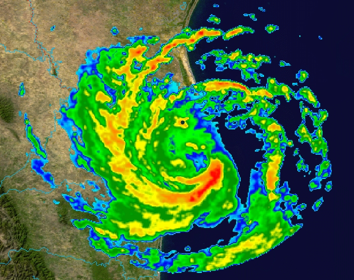 颶風埃里卡在墨西哥東北部登入的NEXRAD雷達圖像