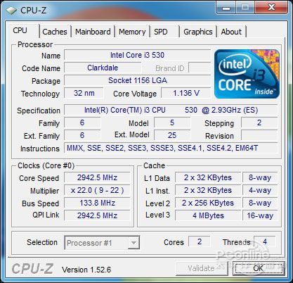 Core i3-530 CPU-Z截圖