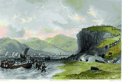 英軍攻擊嶼仔尾炮台的畫面