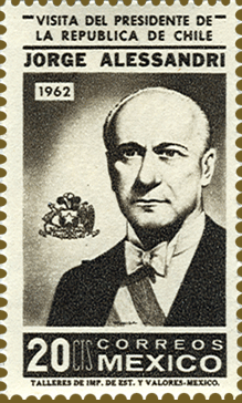 印有智利總統豪爾赫·亞歷山德裡頭像的郵票