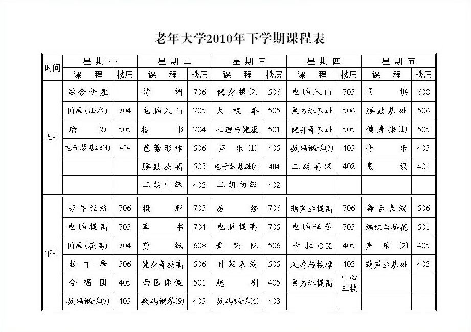 大學課程表 大學課程表