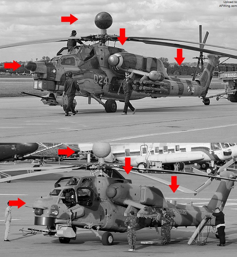 米-28NM原型（下）與米-28N在外形最大變化-機鼻的“鼻子”不見了