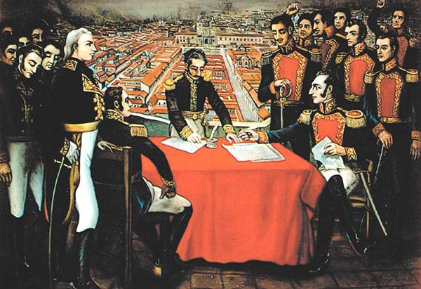 玻利瓦爾與殖民者進行談判