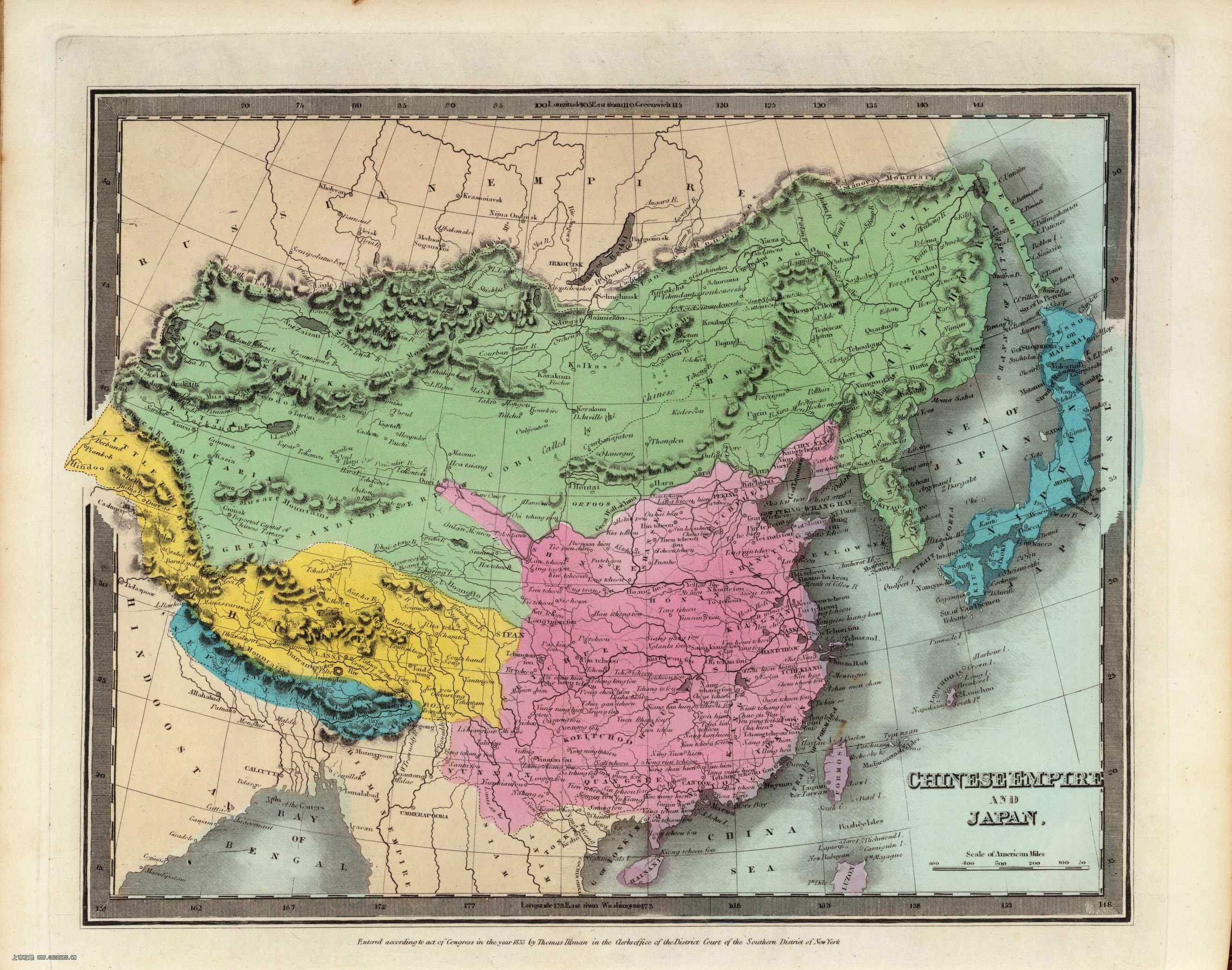 英國出版的1835年中國與日本地圖