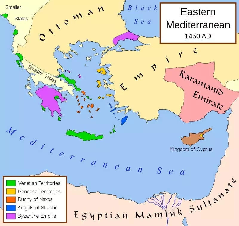 15世紀初的拜占庭帝國 基本就只剩下首都與南方的莫里亞