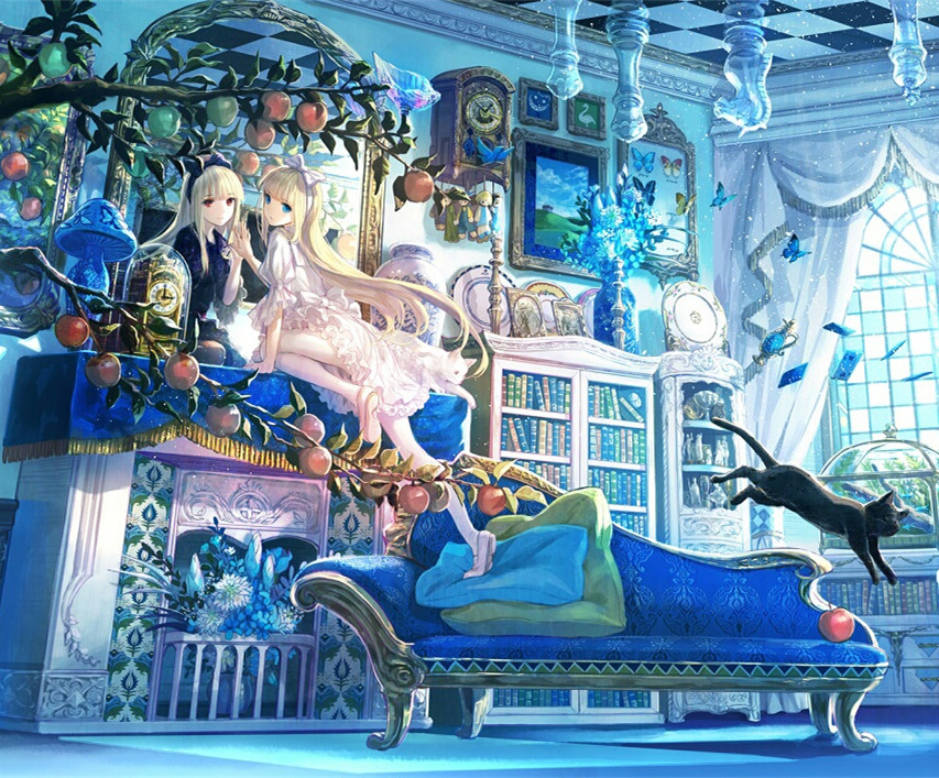 日本畫師藤ちょこ繪製的愛麗絲鏡中屋情節