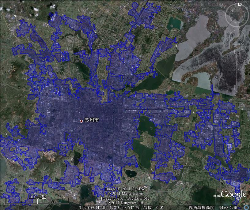 網上流傳的所謂“谷歌地球測算城市建成區”
