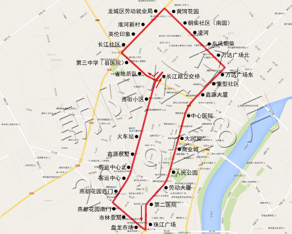 朝陽公交1路A運行路線示意圖