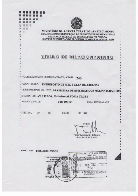 巴西衛生署農業生產安全局檢驗合格證