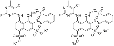4-[（5-氯-2-氟-6-甲基-4-嘧啶基）氨基]-5-羥基-6-[（2-磺苯基）偶氮]-1,7-萘二磺酸鉀鈉
