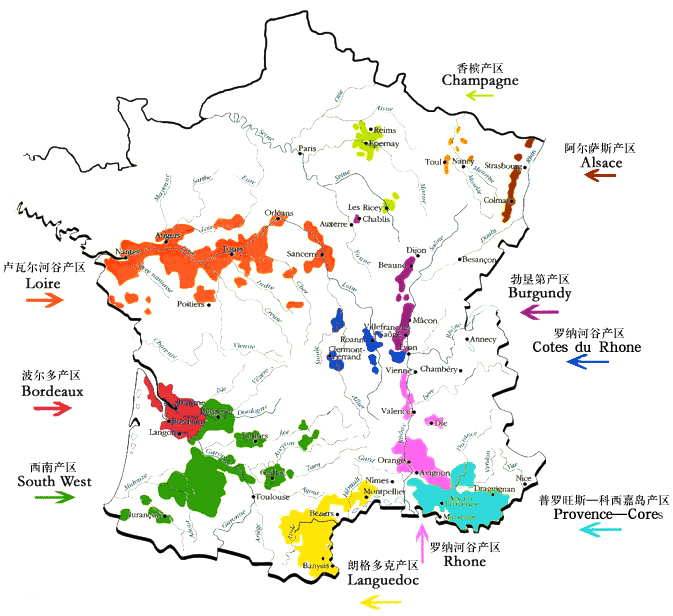法國葡萄酒產區地圖