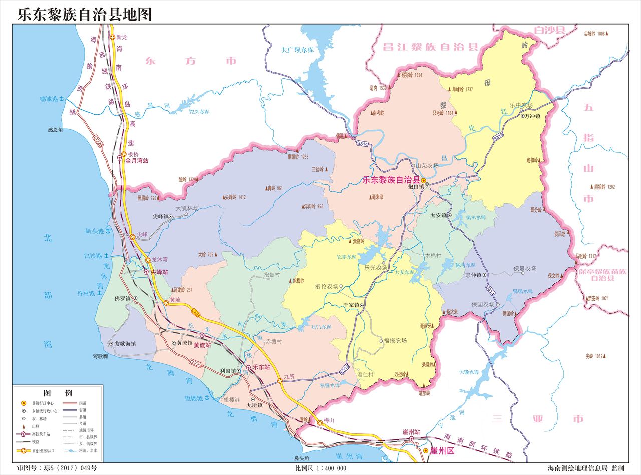 樂東黎族自治縣地圖（黃流鎮在地圖左側）