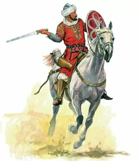 傳統的阿拉伯貴族騎兵 身披重甲而裝備直劍與強弓