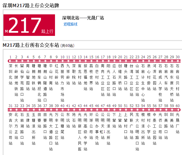 深圳公交M217路 深圳公交M217路