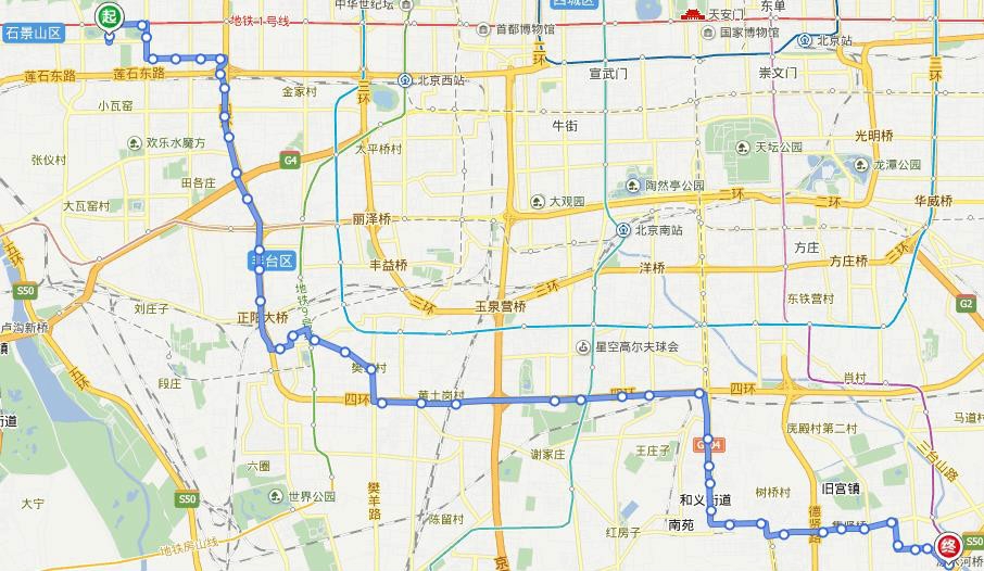 736路 魯谷公交場站→靈秀山莊東站 線路圖
