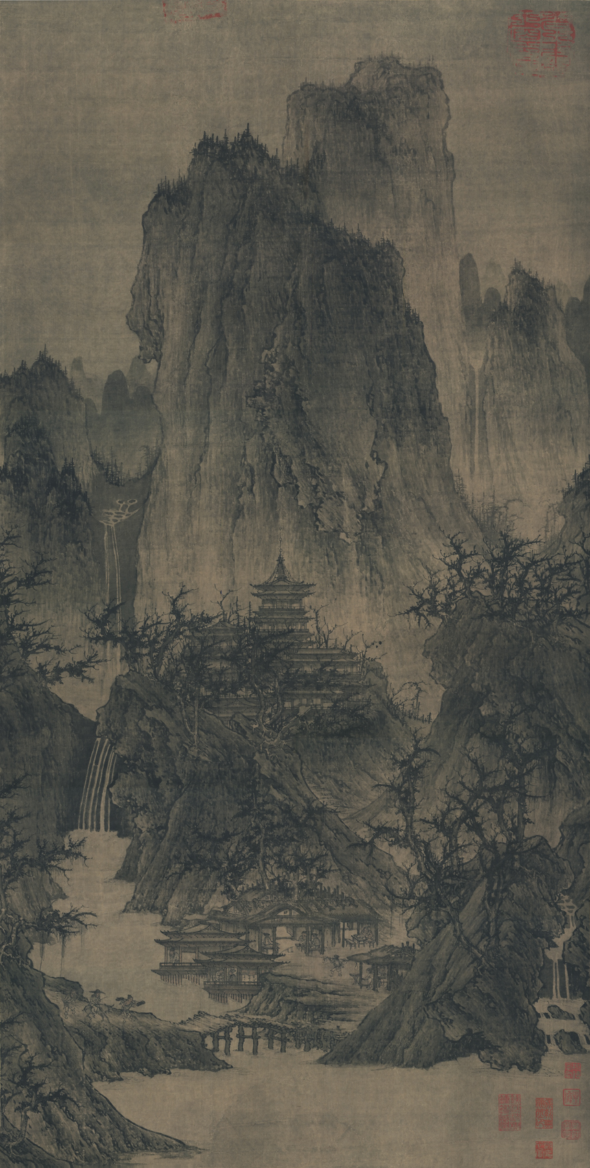 北宋 李成《晴巒蕭寺圖》，北方派系山水畫代表作