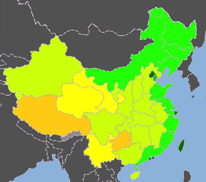 2013年中國人類發展指數圖（2010年數據）